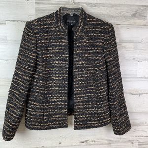 Jones New York Blazer Jacket Black Bronze Striped Inlays Mandarin Collar Sz 16